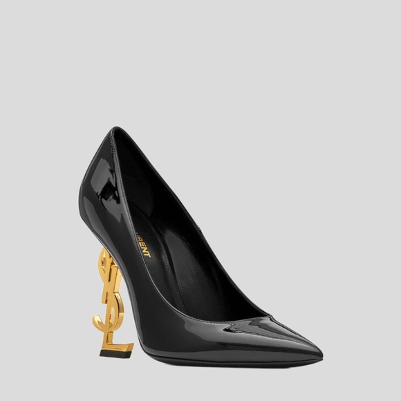 🆕 👠 SAINT LAURENT OPYUM PUMPS IN PATENT LEATHER WITH GOLD-TONE HEEL..SIZE: 37 - Picture 3 of 5